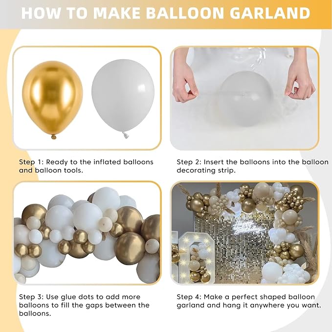 White and Gold Balloon Arch Garland Kit, Metallic Gold and Latex White Balloons Different Sizes 18/12/10/5 inch for Wedding Anniversary Birthday Graduation Bridal Shower Engagement Party Decorations