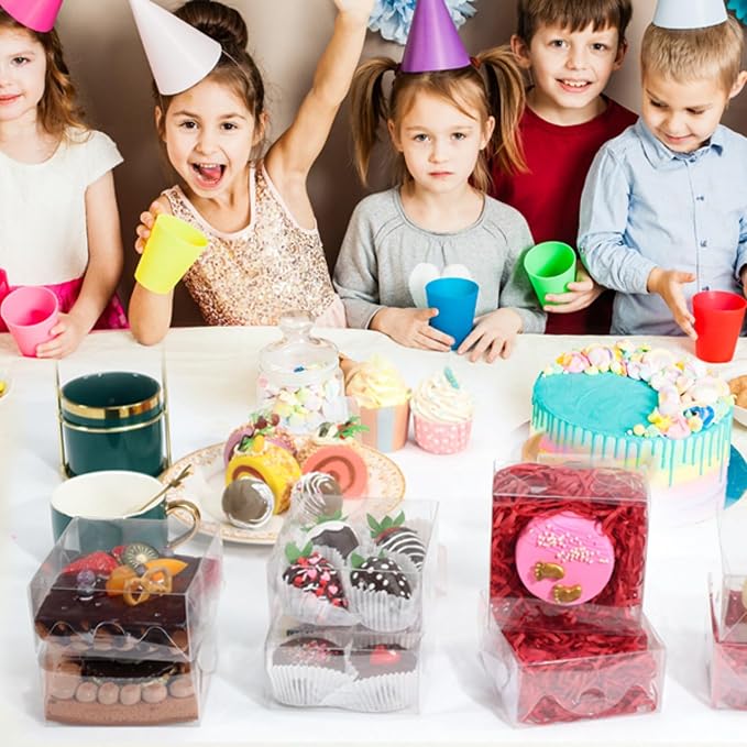80Pack 4x4x2Inches Small Clear Treat Boxes for Cookies Cake Candy Chocolate Pastry Soap & More Mini Baking Boxes Cajas Para Transparentes Truffle Boxes Party Wedding Favor