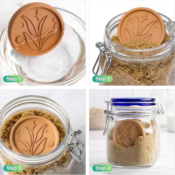 slaixiu 2PCS Reusable Brown Sugar Saver - Food-Safe Terracotta Clay Disc to Keep Sugar Moist, Baking & Storage Essential
