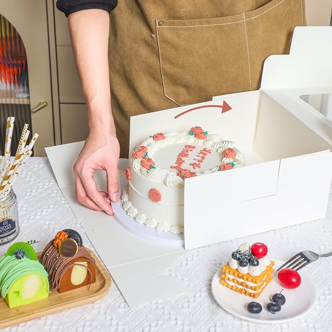 Moretoes 24pcs Cake Boxes, 10x10x5 Inches White Square Bakery Boxes with Window Cajas Pasteles for Cake, Mother's Day, Pastries, Chocolates, Cookies, Pie, Birthday Party, Wedding, Graduation