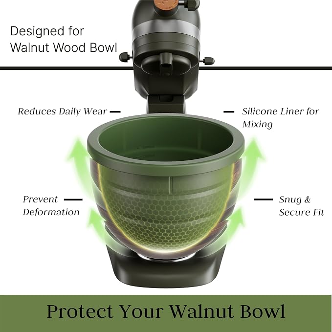 Silicone Bowl Liner Compatible with Kitchenaid Walnut Wood Mixing Bowl 5 Qt, Fits 2024 Evergreen & 2025 Tilt-Head Stand Mixer Accessories, 3 Food-Grade Liners with Lids, Dishwasher Safe