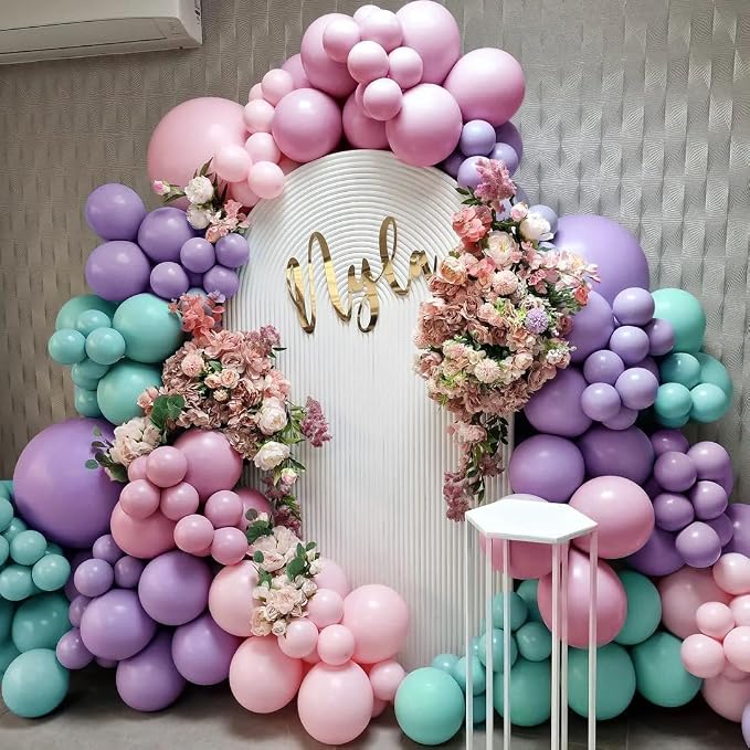 Double Stuffed Pastel Balloon Garland Pink Purple Green Colorful Balloon Arch Gold Metallic Latex Kit For Mermaid Baby Shower Princess Ice Cream Birthday Party Decoration