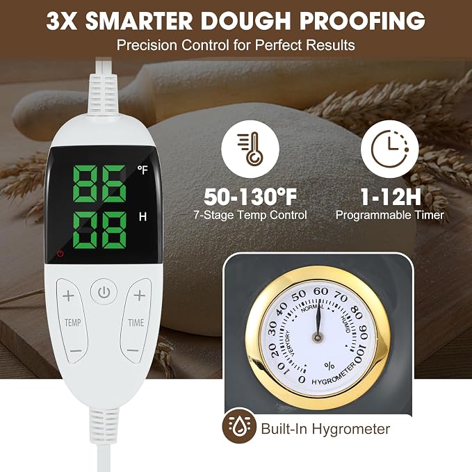 Foldable Bread Proofing Box for Sourdough,50°F-130°F Temp Controlled Dough Proofer with 1-12H Digital Timer,Electric Proofing Container Sourdough Bread Baking Supplies for Home Baking,Yogurt Making