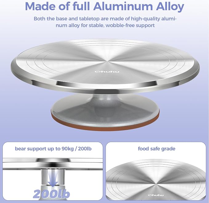 Ohuhu Cake Stand, Aluminium 12''Cake Turntable Decorating Bakery Supplies - BPA-Free Frosting Spinner Rotating Revolving Lazy Susan Perfect Gifts