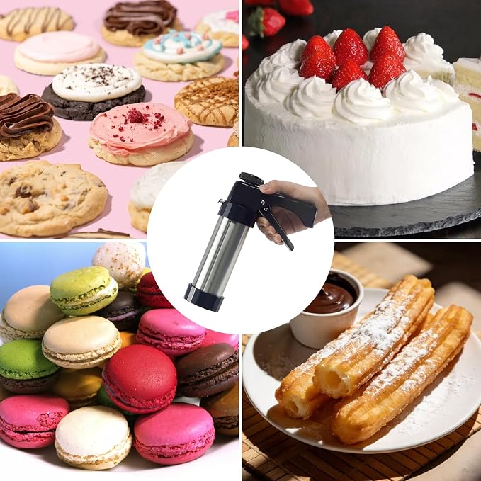 52 Pcs Cookie Press Gun Kit Stainless Steel Cookies Press Spritz Cookie Press Gun for Baking with 16 Cookie Discs,Piping Tips,Piping Bags for DIY Christmas Cookies Maker Cake Decorating