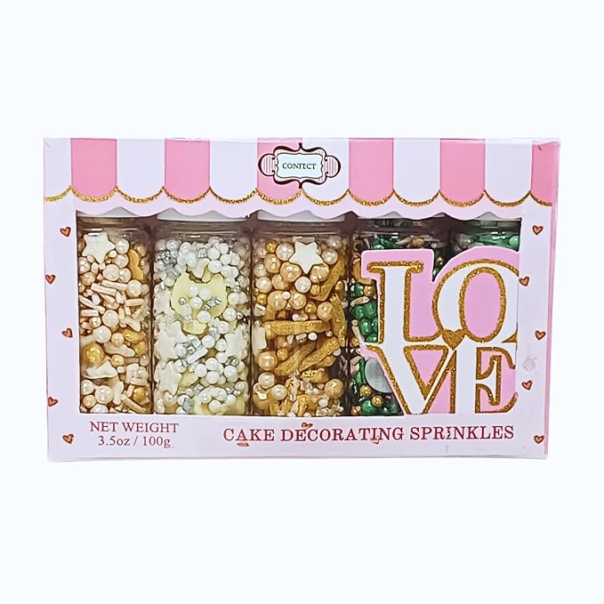 Confect Neutral Baby Shower Sprinkles | Mix Pearls, Star & Baby Feed Bottle Sprinkles | Gender Reveal Sprinkles | Pack of 5 Edible Sprinkle | Vegan, Gluten-Free, Nut-Free, Soy-Free, Dairy-Free, Palm Oil-Free - 5 Oz