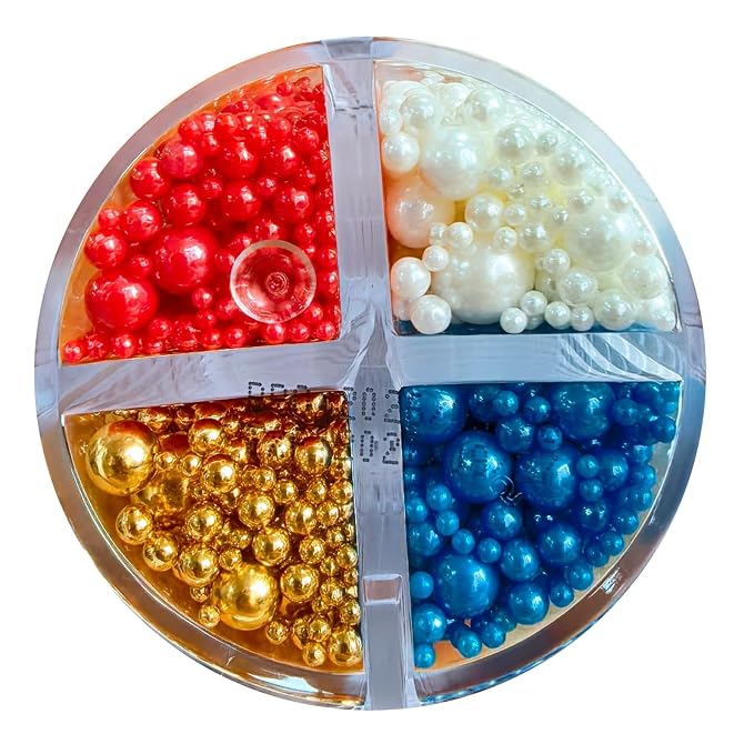 HeDeon&Rles Edible Red White Blue Gold Preals Sprinkles for Baking 4 Size(2mm 4mm 7mm 10mm)Red White Blue Gold Sprinkles for Cake Cupcake Pancake Icing Decoration Independence Day Halloween Supplies