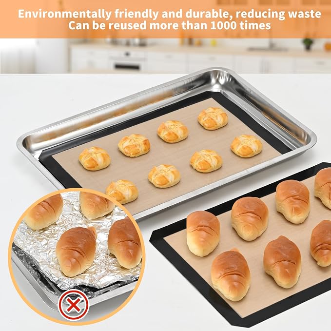 Luckyiren Silicone Baking Mat Set, Non-Stick Reusable Food-Grade Oven Liners, Half Sheet Size 16.54 x 11.62 Inch, Grey, 2 Pack