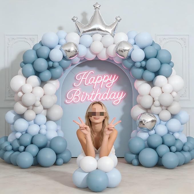 Dusty Blue Sand White Balloon Garland Arch Kit Light Blue White Balloons for Wedding Baby Shower Gender Reveal Birthday Party Decorations