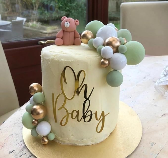 Oh Baby Cake Topper - Gold Acrylic Baby Shower Party Decorations For Gender Reveal Party/Boy or Girl Party Decoration Baby Booth Props Party Photo