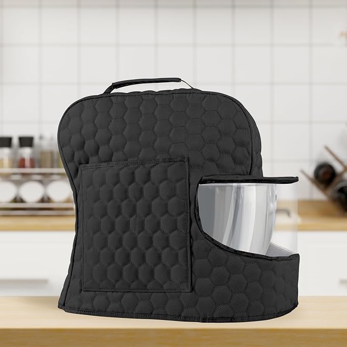 Stand Mixer Dust Cover Compatible with KitchenAid Mixer - Stand Mixer Cover Fits for 4.5/5 Quart, Storage Bag with 2 Pocket for Accessories and Attachments(Black, For 4.5- 5QT)