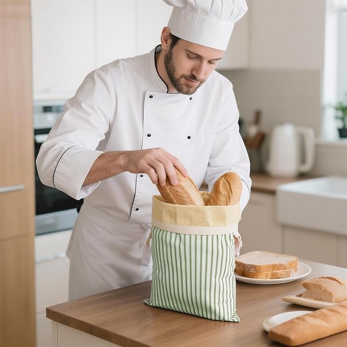 Stripe Reusable Beeswax Bread Bags for Homemade Bread & Sourdough, 2-Pack XL Airtight Food Storage Bags, Organic Cotton Linen Covers - Freezer-Friendly Freshness Preservation Keeps Fresh Longer