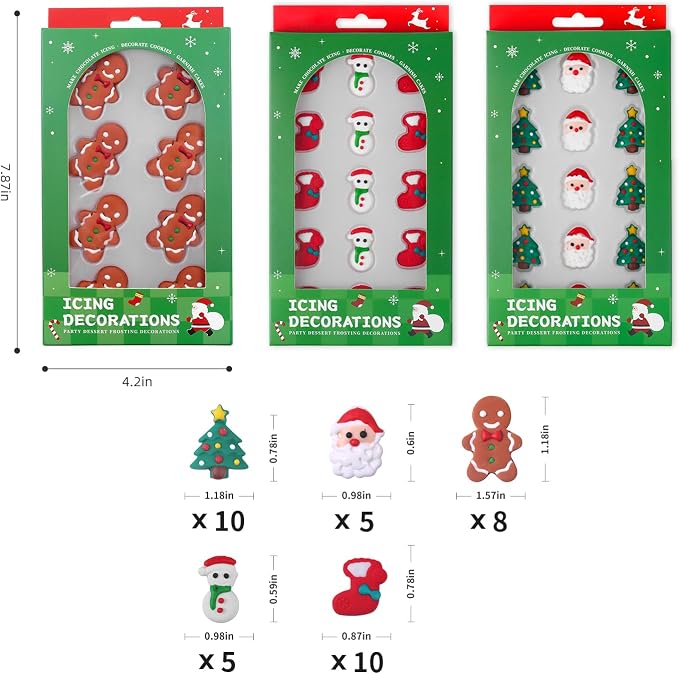 Edible Christmas Cake Decorations, Edible Gingerbread Men, Christmas Tree Candy, Santa Claus Icing Decorations, Socks, Snowman for Gingerbread House, Cupcakes, Cake, Cookies, and Cakecicles