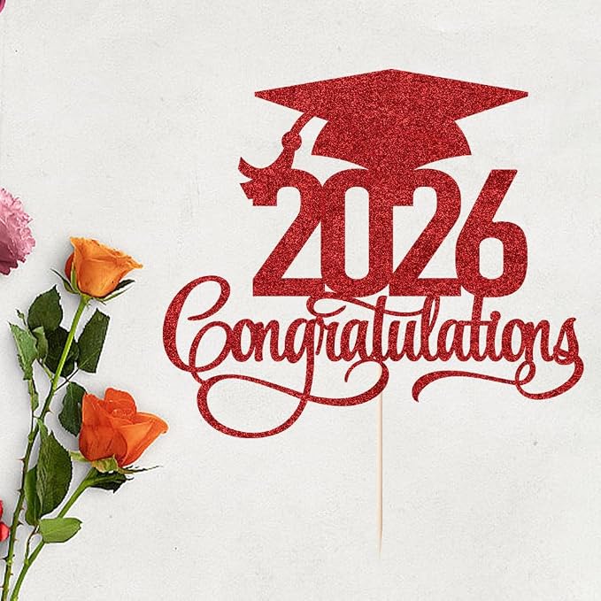 Glitter 2026 Congratulations Graduation Cake Topper,Congrats Grad Cake Decor - 2026 High School/College/Senior Graduation Party Decorations Supplies (2026 Congratulations red)
