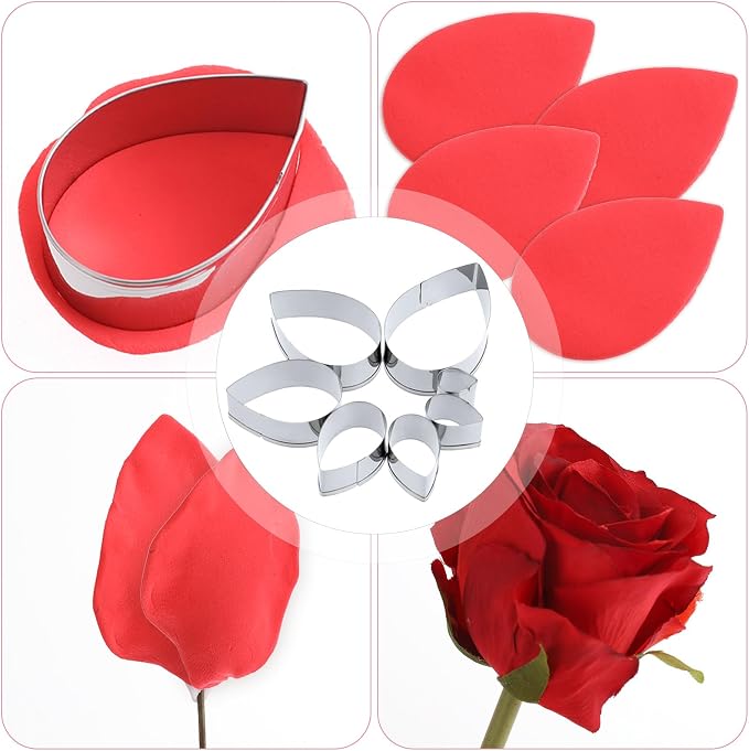 7Pcs Cutter Set Penta Angel Stainless Steel Cake Cookie Cutter Molds Flower Petal Fondant Teardrop Shaped Cake Cookie Pastry Baking Molds for Cupcake Topper Decoration