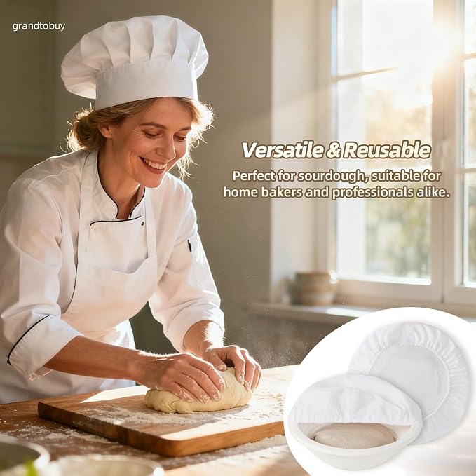 6-Pack Elastic Bread Proofing Basket Covers - Linen & Cotton Liners for 8/9/10inch Round Sourdough Bannetons, Non-Stick, Breathable Fermentation Cloth for Sourdough & Artisan Baking