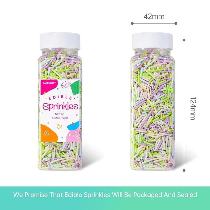 Easter Jimmies Sprinkles Edible, Sujoygar 100g Pastel Sprinkles for Cake Decorating Cupcakes Dessert Ice Cream Baking Easter Spring Party Supplies Birthday Celebrations