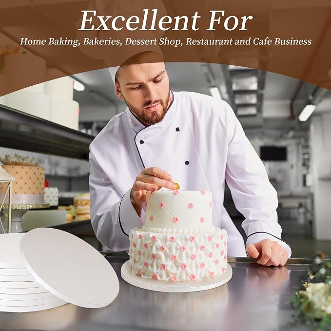 Cake Drums 10 Inch Round Cake Boards, 1/2" Thick Food-Grade Corrugated Cardboard Base, Sturdy Cake Drum Tray Smooth Edges for Cakes, Desserts and Birthday Party Pastries Display, 10 Pcs White