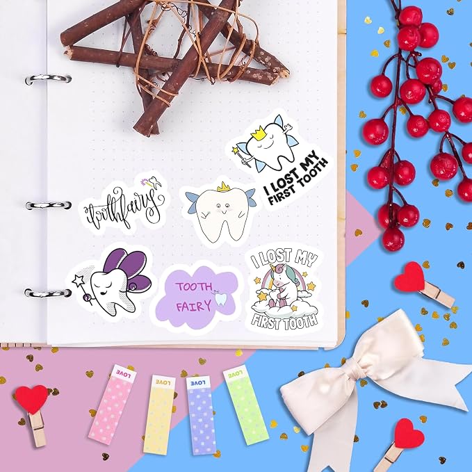 100Pcs Tooth Fairy Stickers for Water Bottle and Laptop - Tooth Fairy Party Supplies & Decorations, Waterproof Vinyl Decals, Dental and Fantasy Stickers, Gifts for Women & Men