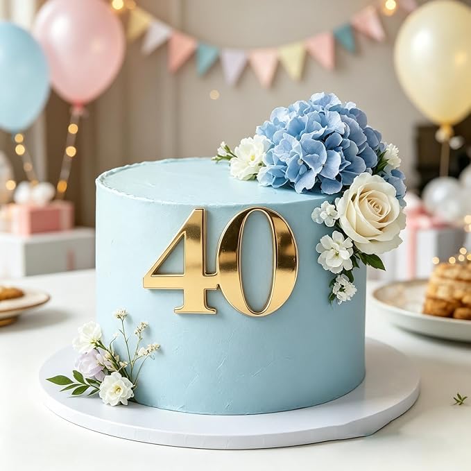 Acrylic Forty Cake Topper, Gold Number 40 Cake Side Decoration, Happy 40th Birthday Cake Picks Decoration, Hello 40, 40th Anniversary Party Cake Charm Decor Supplies