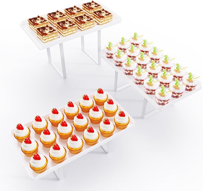 Bakzon 3 Pieces Cupcake Stand Holder, White Acrylic Dessert Table Display Set with Iron Support Legs for Birthday Candy Bar Décor Weddings, Parties Events