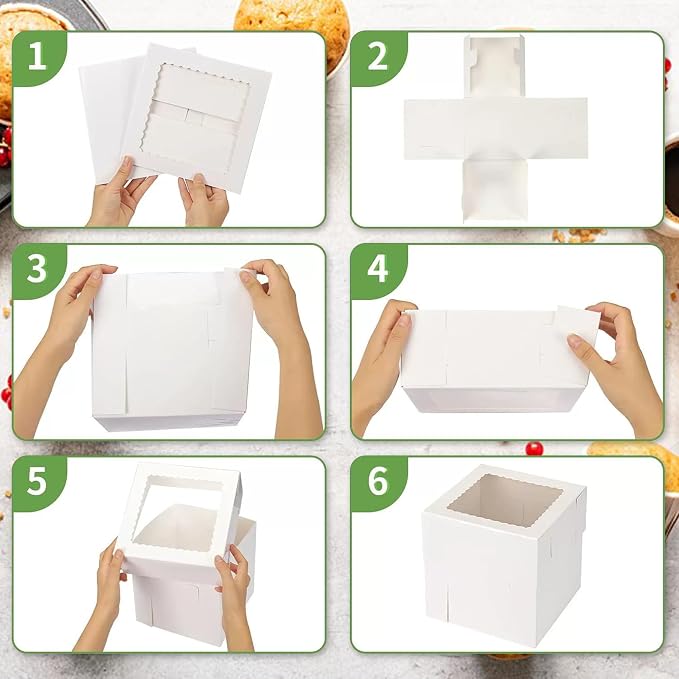 KEEPARTY 15 PCS Cake Boxes with Window 8x8x8 Inches White Bakery Boxes Square Containers for Cake Cupcakes Pastry