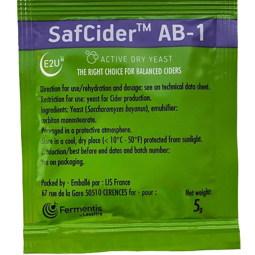 North Mountain Supply Fermentis SafCider Active Dry Cider Yeast AB-1-5 Grams - with Freshness Guarantee