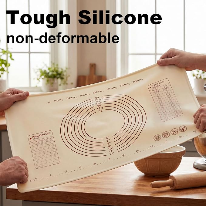 Silicone Baking Mat with Raised Edge – Perfect for Pastries, Bread, Cookies, Pizza, Fondant and Pasta (31"L x 24"W)