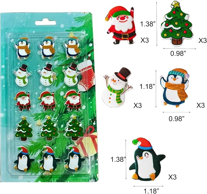 15PCS Christmas Edible Cake Topper Decorations Santa Claus Snowflakes Cupcake Toppers Decorations