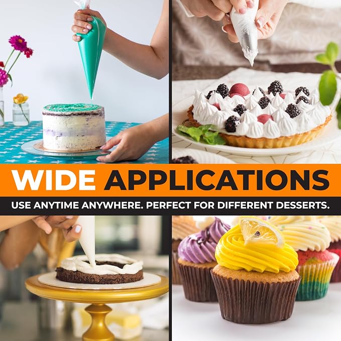100Pcs Disposable Piping Bags 12inch and 16inch Anti-Burst Pastry Bags, Tipless Icing Piping Bag for Cake, Cream Frosting and Cookie Decoration Supplies (16 Inch bags)