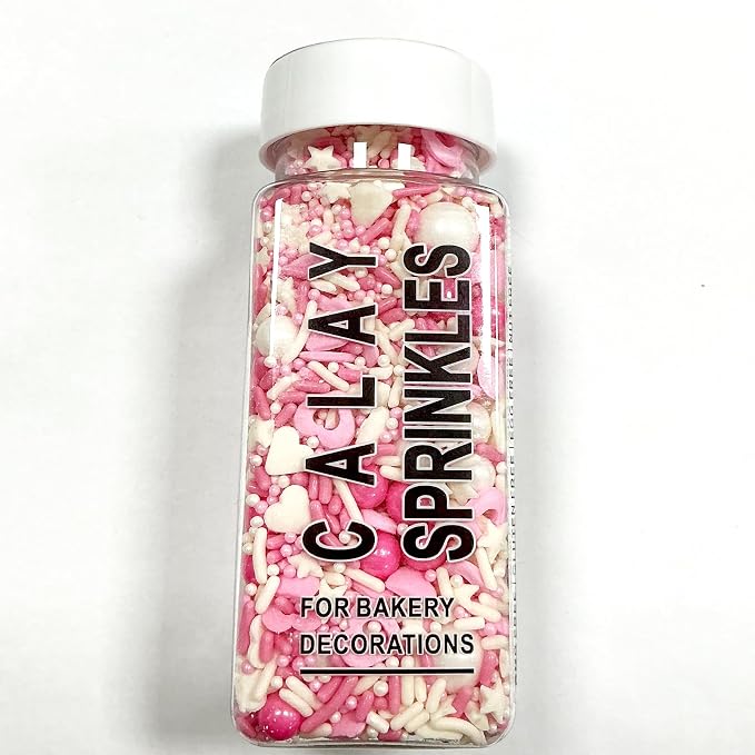 Valentines Sprinkles for Cake Decorating,Edible Pink White Pearl Confetti Jimmies Heart Sprinkles 100g/3.5oz Baking Ice Cream Cupcakes Wedding Party Valentines Christmas Supplies