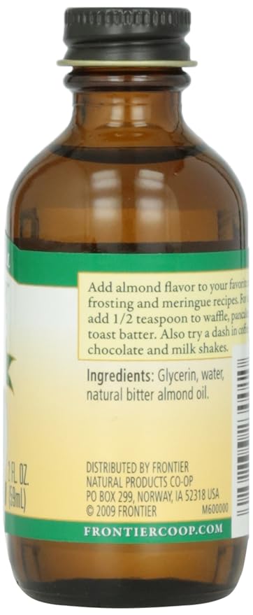 Frontier Co-op Organic Almond Extract, 2 Ounce Glass Jar, Warm Sugar-free Vegan Flavor for Desserts, Coffee and Smoothies (Pack of 2)