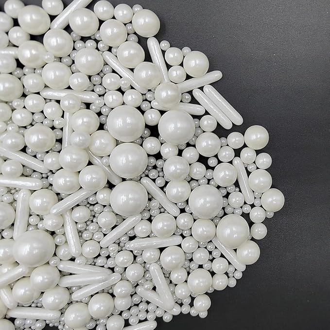 Edible Sprinkles White Pearl Sugar Candy Mix Size Baking Cake Decorations Cupcake Toppers Cookie Decorating Wedding Shower Party Valentine Halloween Christmas Supplies 100g/3.53oz