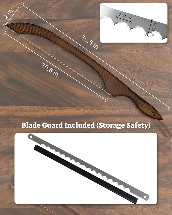 16.5” Bread slicer for Homemade Bread, Serrated Bread Knife for homemade bread with Bow Design, Premium Bread Knife, Bread Slicer, Bread Cutter for Bagels, Baguettes, Charcoal-Grilled