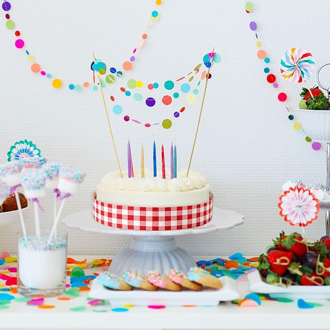 3pcs Red White Checkered Edible Cake Borders, 28x6.2cm/11x2.44in Strip Birthday Cakes Side Image Trim Decorations Pre-Cut Rice Paper Edible Cake Wrap Print for Parties Decor