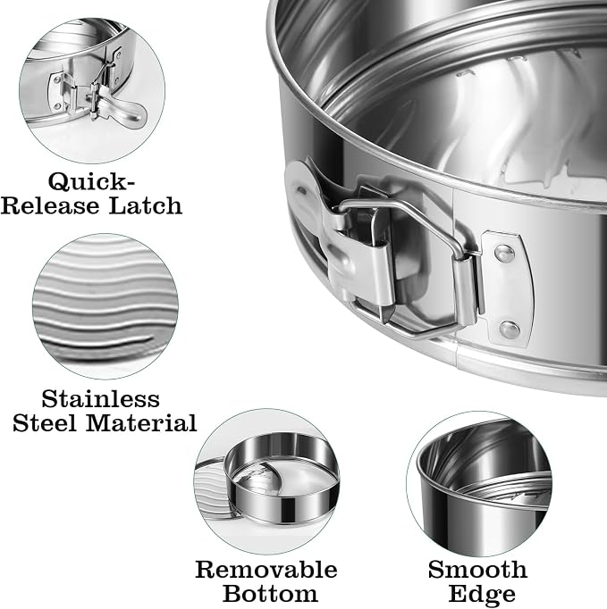 4" 7" 9" 10" Springform Pans Set of 4, Stainless Steel Cheesecake Pan with Removable Bottom, Leakproof & Nonstick Springform Cake Mold for Baking with 50 Pcs Paper Liners