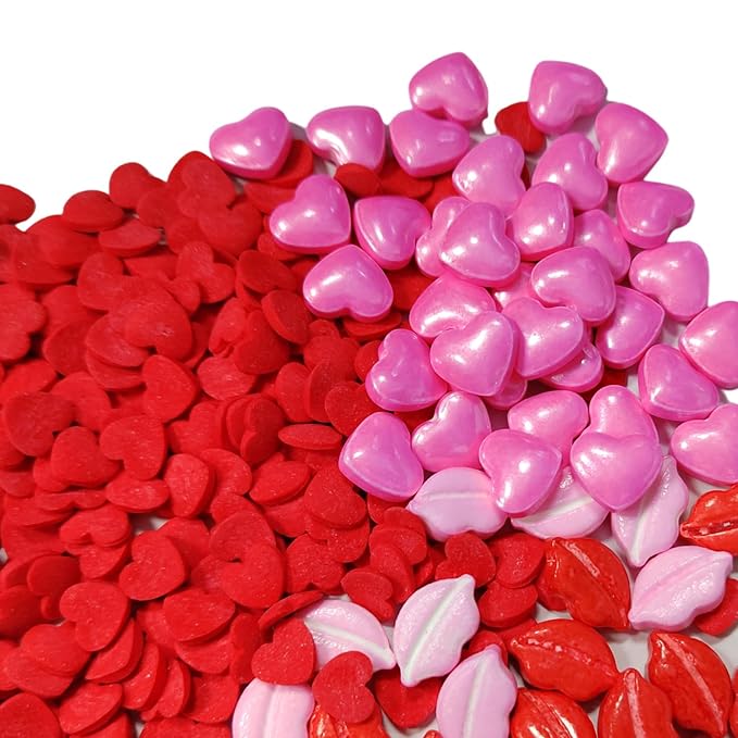 Homankit Edible Sprinkles Lips Rose Hearts Sprinkles Red Pink and White Sprinkle for Baking Decorating, Ice Cream, Cookies, Cake Cupcake Toppers, 2.82 Ounces, Assorted Variety