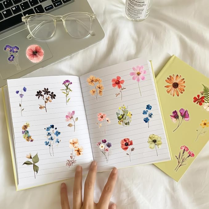 50PCS Transparent Flora Stickers Pack for Scrapbook, Vintage Aesthetic Flowers Stickers for Journal, Waterproof for Water Bottles Decal for Laptop Phone Diary, Cup Guitar Party Supplies DIY Crafts