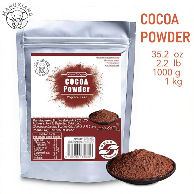 MAHUXIANG Dutch-Processed Cocoa Powder, Rich Red Color for Baking, Drinks, Dark Hot Chocolate, Ice Cream, Brownies, Frosting, 20-24% Fat Content (35.2oz/2.2LB/1000g)
