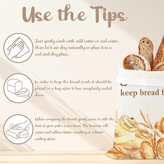 2 Pack Reusable Beeswax Bread Bags, Honey Theme Bread Bag for Sourdough, Natural Beeswax Storage Bag, Reusable Linen, Food Storage Cloth Bag with Buckle 13 * 17IN