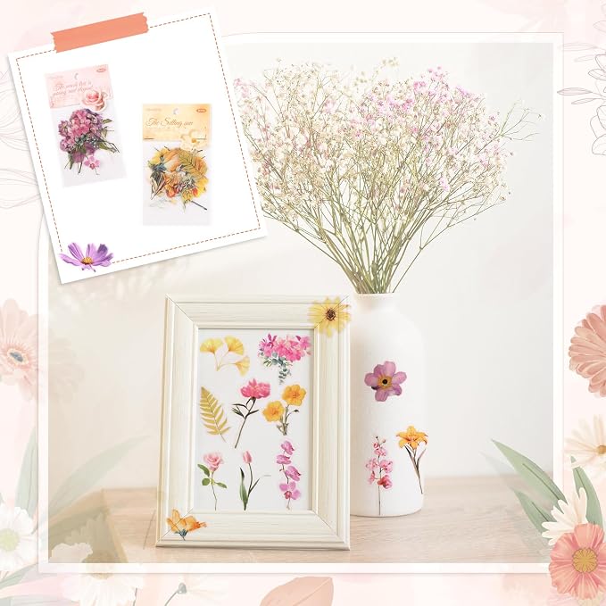 80 Pieces Natural Scrapbooking Stickers, Self-Adhesive Flower Stickers for Scrapbooking Supplies Journal for DIY Craft, Planners, Journal, Notebook Card