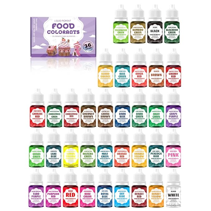 Food Coloring - Concentrated Liquid Food Coloring Set - Neon Liquid Food Color Dye for Baking, Decorating, Icing, Cooking, Slime Making Kit and DIY Crafts, 6ml Bottles (0.2 Fl. Oz) (0.2 Fl. Oz(Pack of 36))