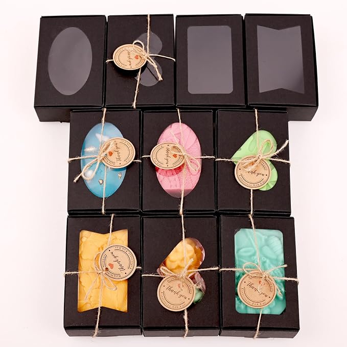 32 PCS Black Soap Boxes for Homemade Soap, 3.54 X 2.36 X 1.18 Inch Soap Packaging Gift boxes with Window, Small Rectangular Soap Wrapping Boxes (Black)