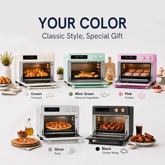 VAL CUCINA Infrared Heating 26.3 QT Air Fryer Toaster Oven, Large Countertop Convection Oven 10-in-1 Combo, 6-Slice Toast, Enamel Baking Pan Easy Clean with Recipe Book, Black Matte Stainless Steel