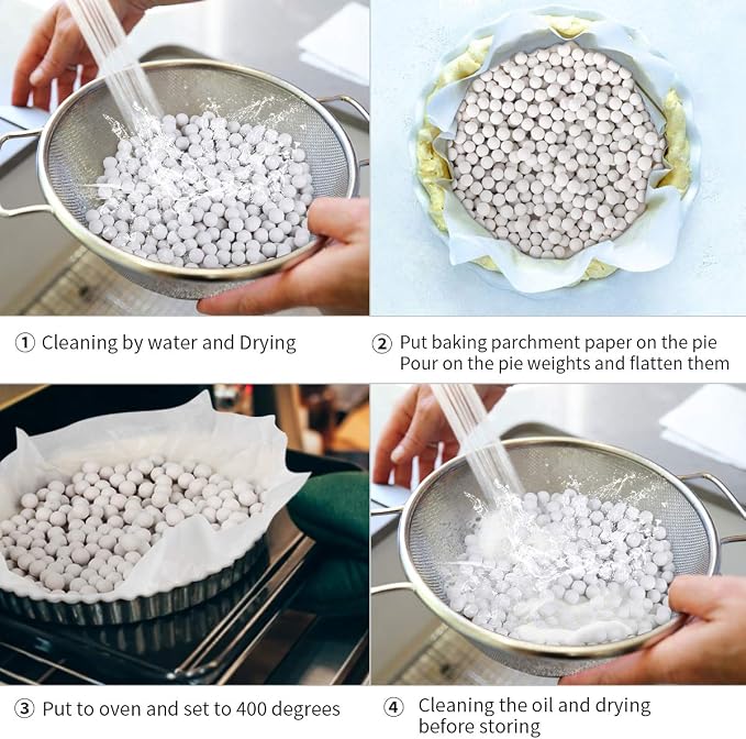 FurRain Ceramic Pie Weights Reusable 10mm Baking Beans Pie Crust Weights Natural Ceramic Stoneware with Wheat Straw Container
