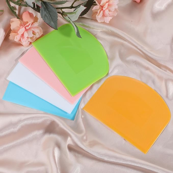 5 Pcs Plastic Bench Scraper, Dough Cutter Bench Scraper for Sourdough, Flexible Food-safe Bowl Scrapers Kitchen Tool for Baking Cake Bread Fondant Icing (White, Green, Orange, Blue, Pink)