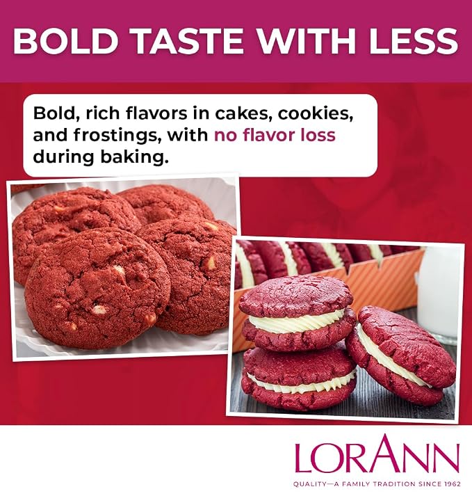 LorAnn Oils Red Velvet Bakery Emulsion: True Essence, Ideal for Boosting Fruit Tones in Cakes, Cookies & Desserts, Gluten-Free, Keto-Friendly, Extract Substitute Essential for Your Kitchen, 1 Gallon