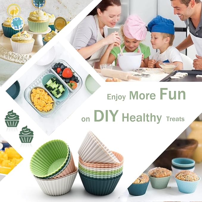 Reusable Silicone Cupcake Baking Cups 24 Pack, 2.75 inch Silicone Baking Cups, Non-stick Muffin Cupcake Liners for Party Halloween Christmas, Easy Clean Pastry Muffin Molds(Multicolor)