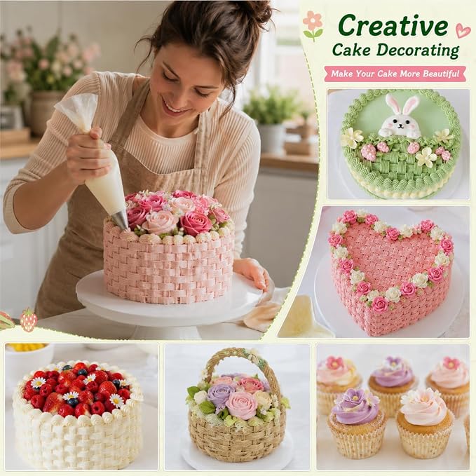 5 Pcs Basketweave Piping Tips Set, Stainless Steel Icing Nozzles for Cake Decorating, Includes 3D, 1D, 895, 48, 47-Dishwasher Safe