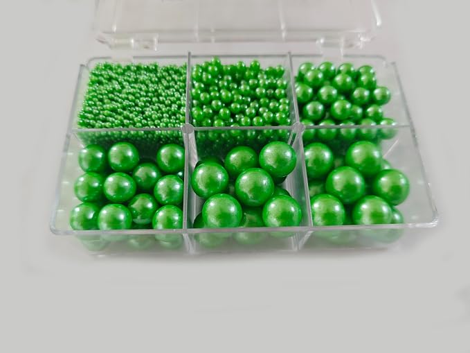 5 Sizes Edible Green Pearls Sugar Sprinkles 130g/4.6oz, 2,4,7,10,12mm Candy Pearl for Cake Decorating and Cupcake Toppers Cookie Decorations Ice Cream Topping Wedding Valentines Halloween Christmas